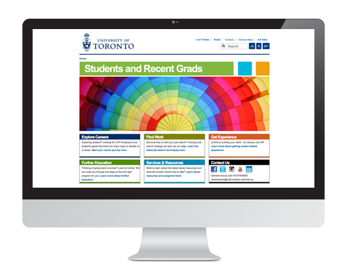 UofT Career Centre website sample showing the website layout and design